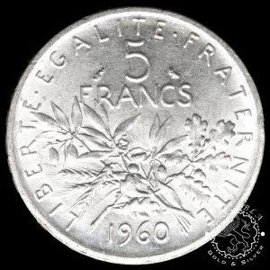 Moneda de Plata de 5 Francos Circulada - Francia - 1959 - 1969