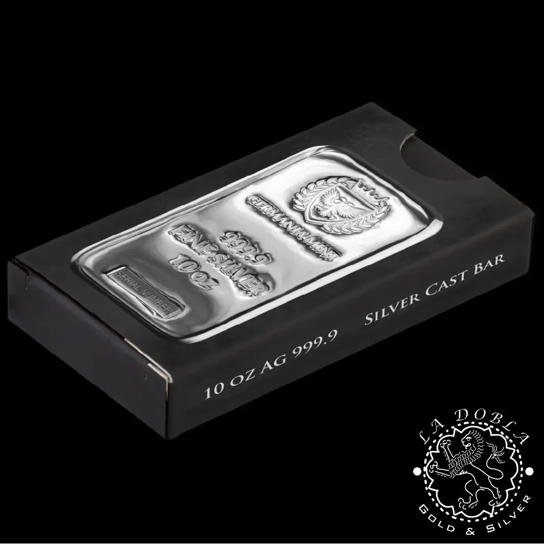 Lingote 10 oz de Plata - GERMANIA MINT_anverso empaquetado