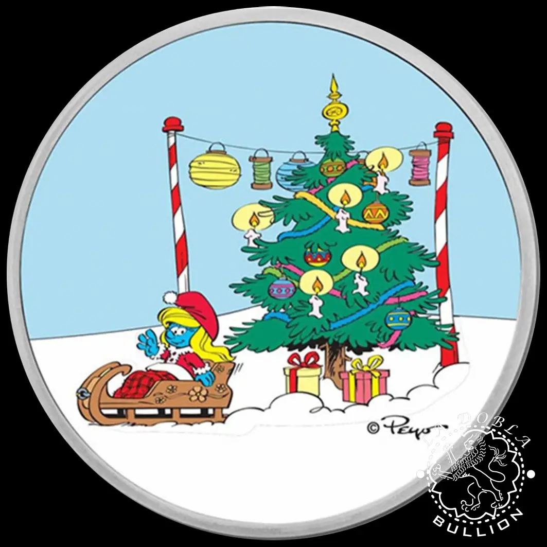 2023 - 1 Onza Plata BU coloreada - Navidad Pitufina - Los Pitufos - Niue_anverso
