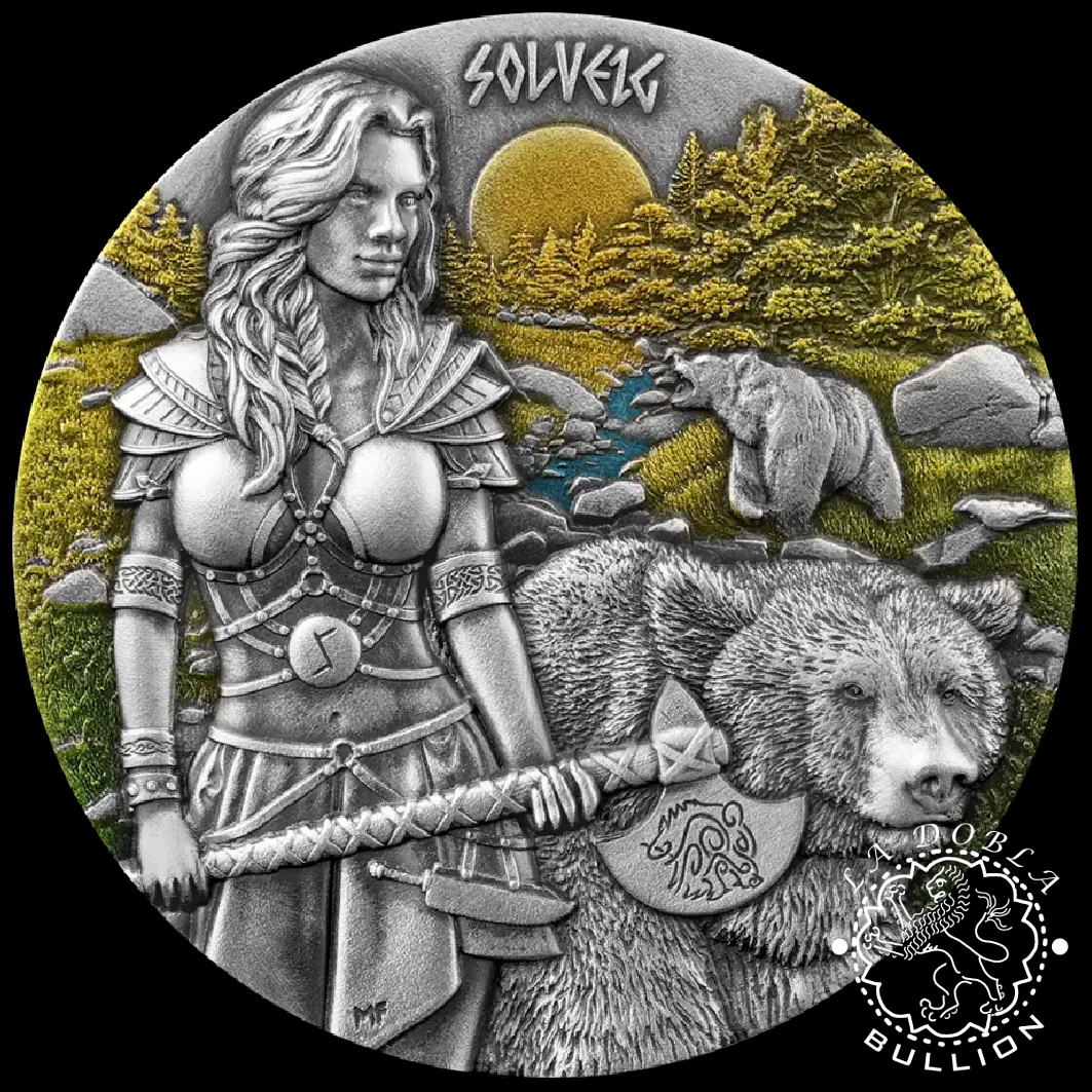 Moneda de Plata Valkyries Solveig 2 oz Altorrelieve - Germania - 2024_reverso