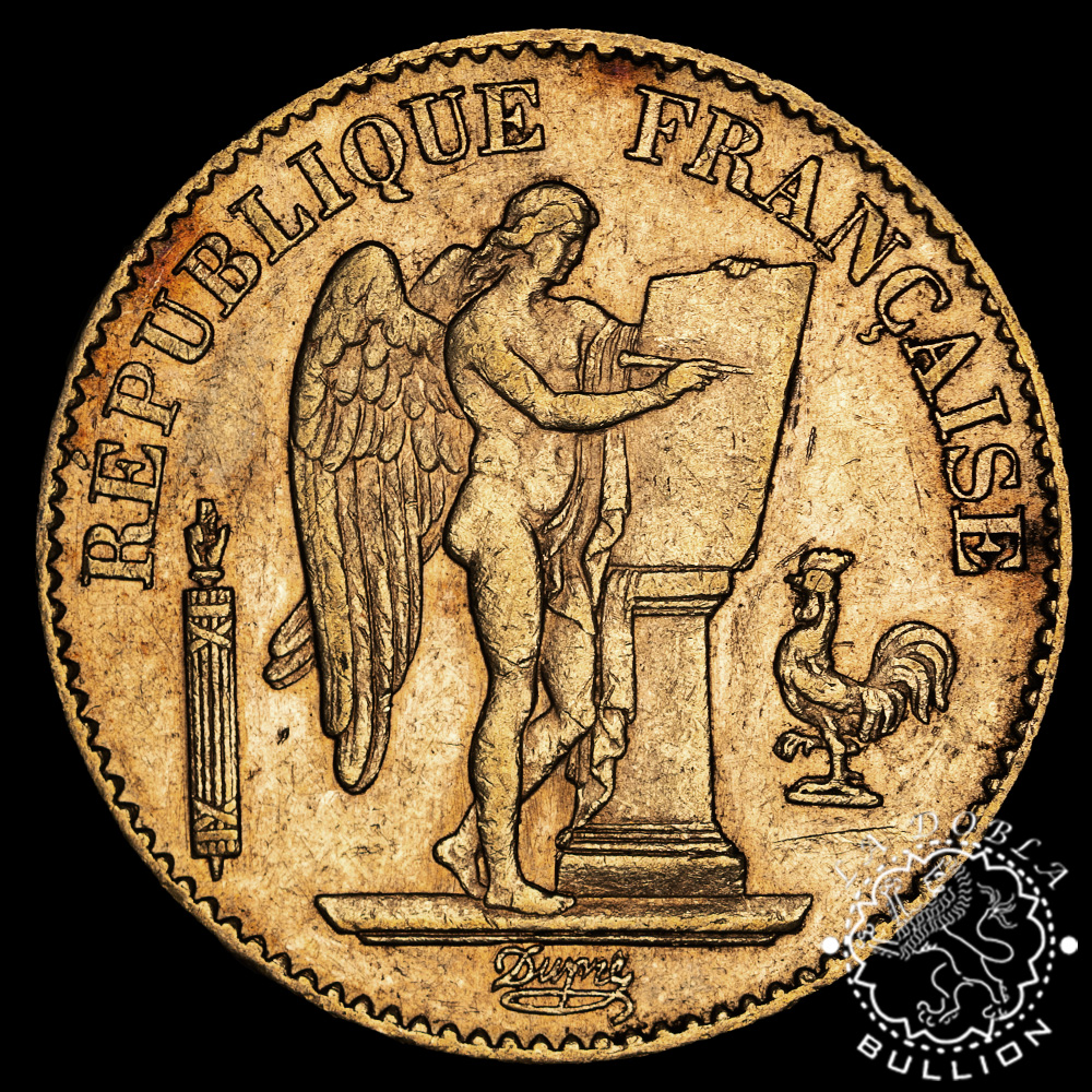 Moneda de Oro 20 Francos Franceses Angel (Genio) – Francia – 1871 a 1898 - Anverso