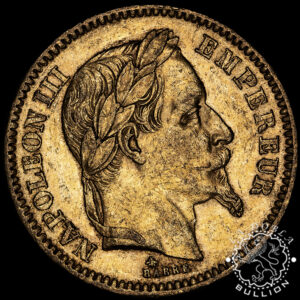 Moneda de Oro 20 Francos Franceses Napoleon III – Francia – 1852 a 1870 - Anverso
