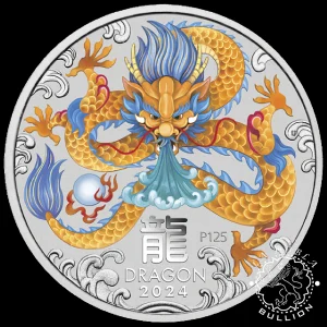 Moneda de Plata Serie Lunar III Año del Dragon Coloreada 1 oz BU - Australia - 2024_reverso