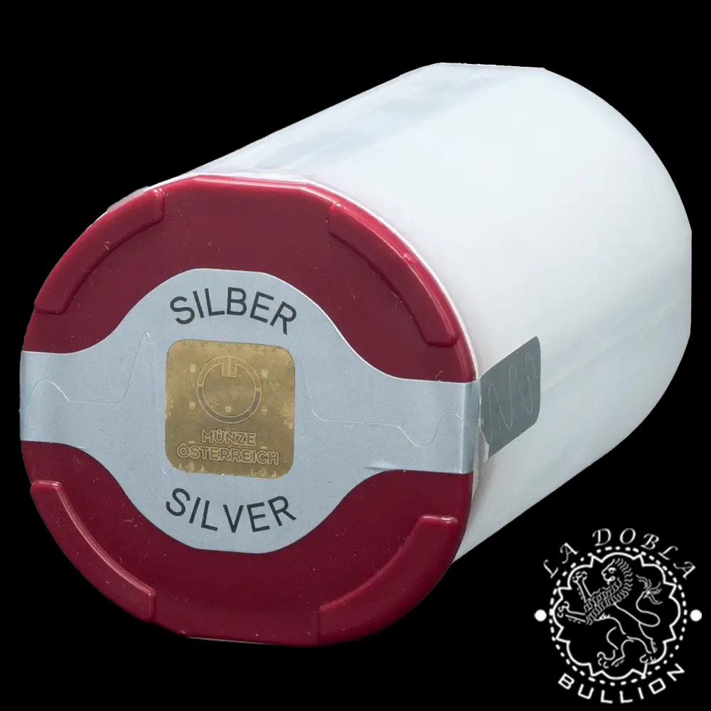 Tubo Vacío Oficial con Tapa Roja de la Münze Österreich para Moneda de Plata Filarmónica 1 Oz