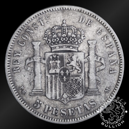 Moneda de Plata de 5 Pesetas Circulada – España – 1868 – 1898