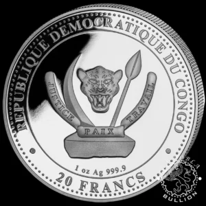 Moneda de Plata Vida Prehistórica Suchomimus 1oz Proof - RD Congo - 2024 - Anverso