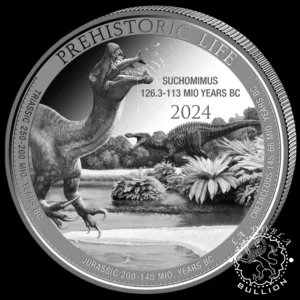 Moneda de Plata Vida Prehistórica Suchomimus 1oz Proof - RD Congo - 2024 - Reverso