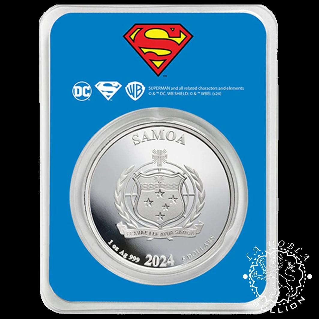 Moneda de Plata DC Comics Superman 1 oz BU Color - Samoa - 2024 - Estuche Detrás