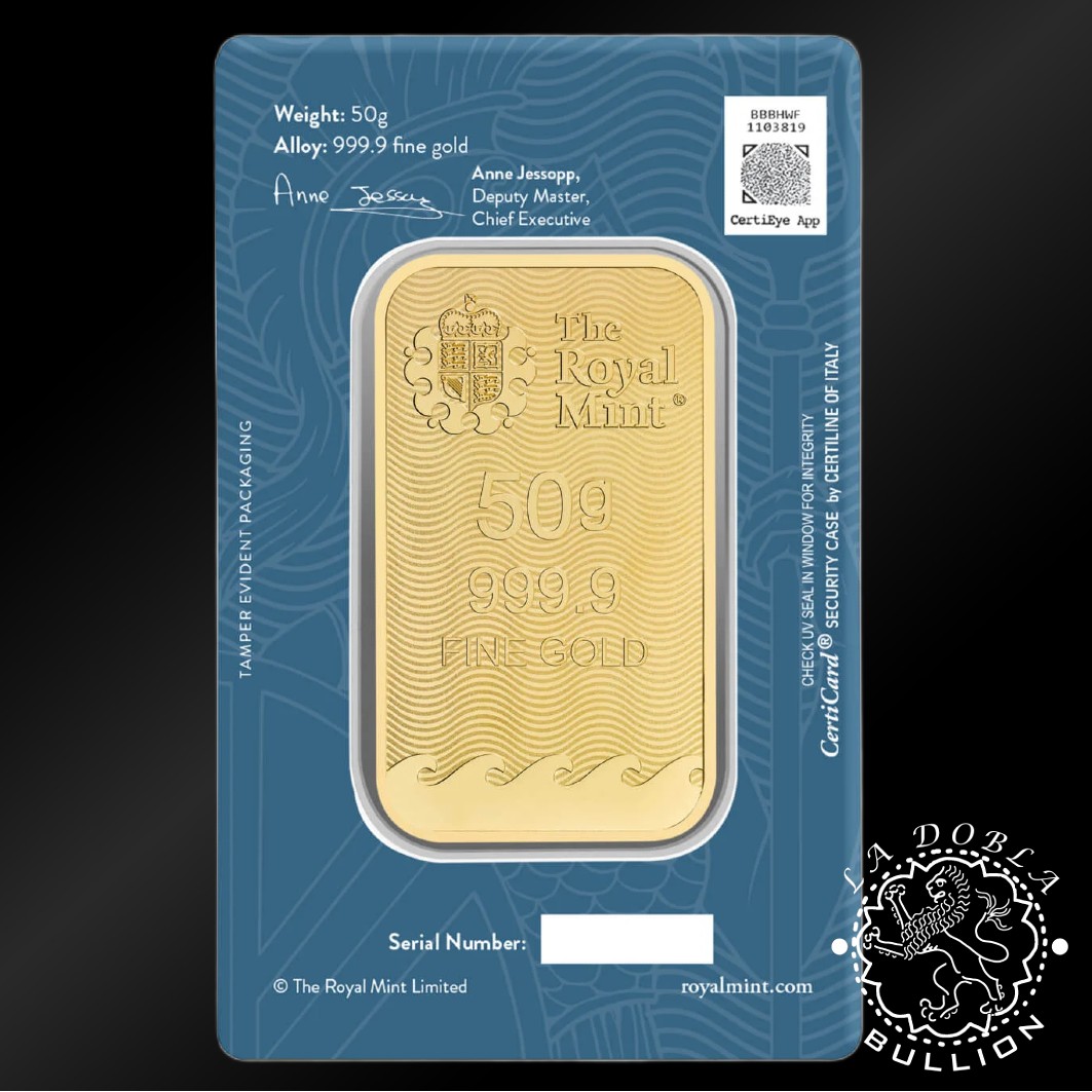 Lingote de Oro Britannia 50g - Royal Mint - Anverso - Nuevo