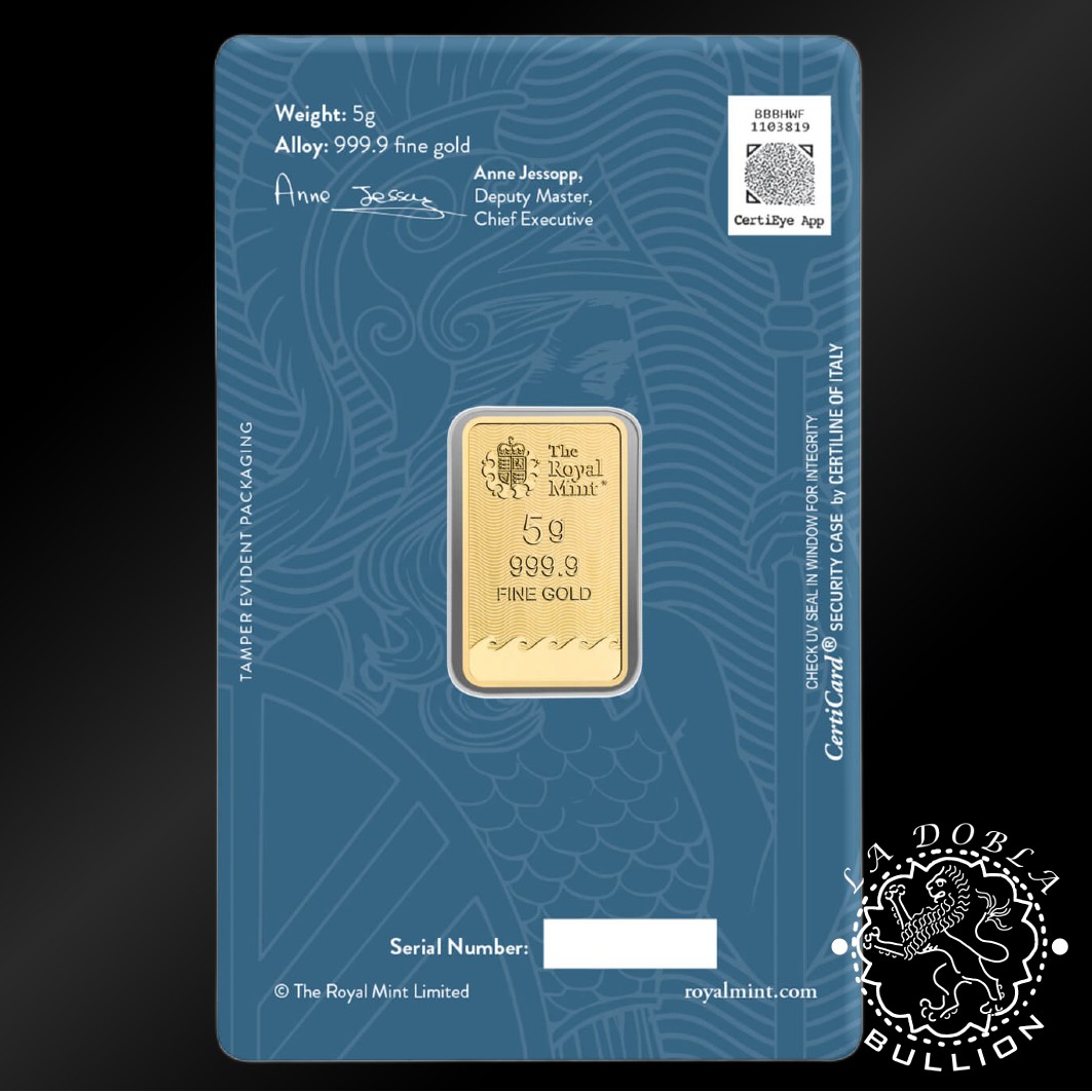 Lingote de Oro Britannia 5g - Royal Mint - Anverso - Nuevo