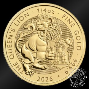 Moneda de Oro Tudor Beasts The Queen’s Lion 1 4 oz BU – Reino Unido – 2026