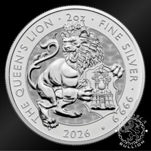 Moneda de Plata Tudor Beasts The Queen's Lion 2 oz BU - Reino Unido - 2025 - Reverso