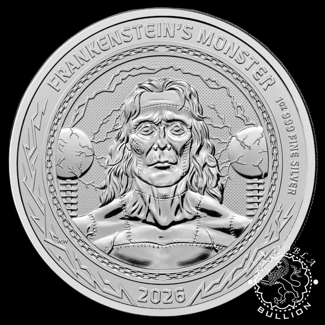 Moneda de Plata Gothic Horror Monstruo de Frankenstein 1 Oz BU - Reino Unido - 2026 - Reverso