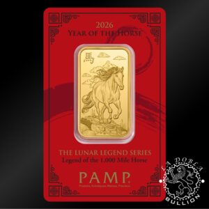 Lingote de Oro Lunar Legends Caballo 1 oz - PAMP - Blister Reverso