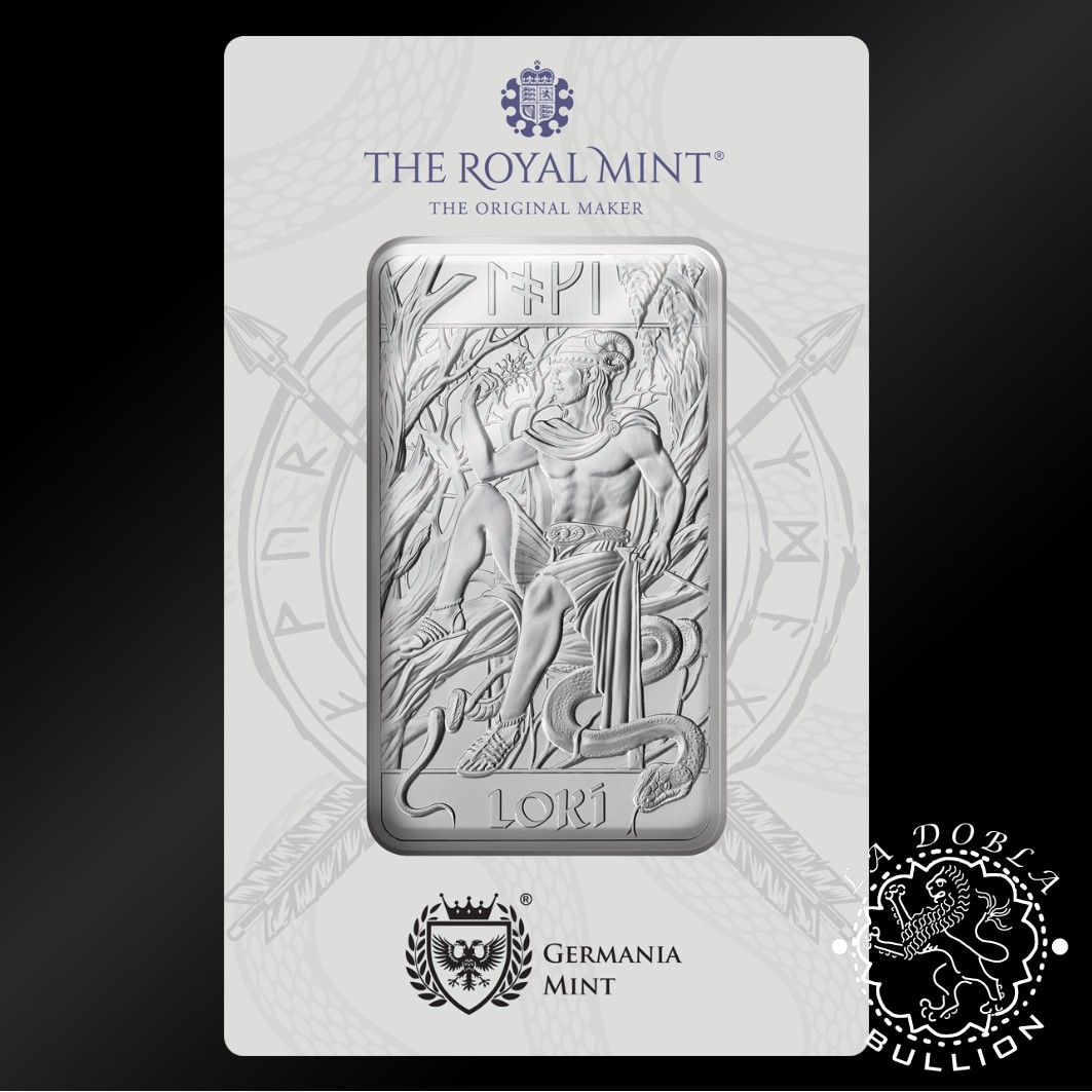 Lingote de Plata Norse Gods Loki 10 oz - Royal Mint & Germania Mint - Blister Reverso