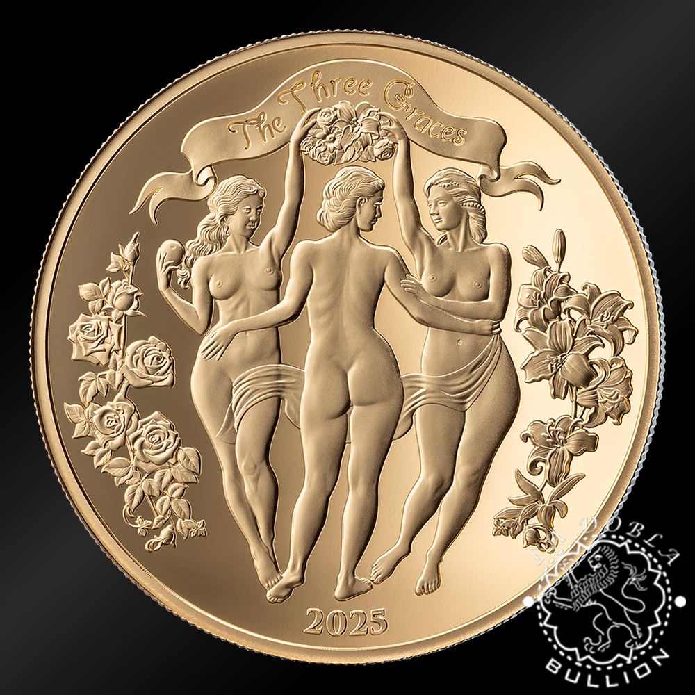 Moneda de Plata Las Tres Gracias Golden Edition 1 oz BU - Camerún - 2025 - Reverso