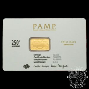 Lingote de Oro 250 Aniversario de EEUU Heraldic Bald Eagle 2,5 g - PAMP - Blister Detrás
