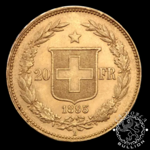Moneda de Oro 20 Francos Suizos Helvética (Serie Libertas) - Suiza - 1883 a 1896 - Reverso