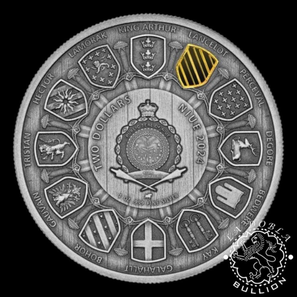 Moneda de Plata Camelot Sir Lancelot 1 oz BU Antique Finish - Niue - 2024 - Anverso