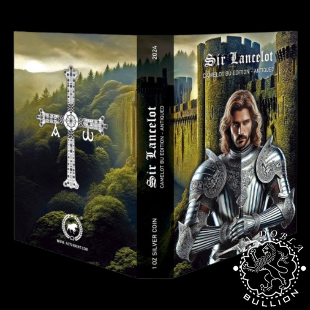 Moneda de Plata Camelot Sir Lancelot 1 oz BU Antique Finish - Niue - 2024 - Estuche Fuera