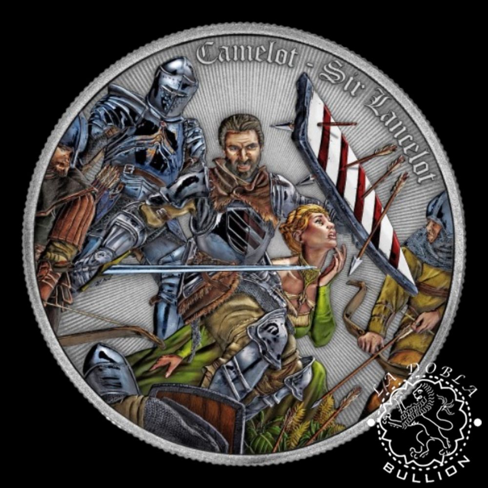 Moneda de Plata Camelot Sir Lancelot 1 oz BU Antique Finish - Niue - 2024 - Reverso