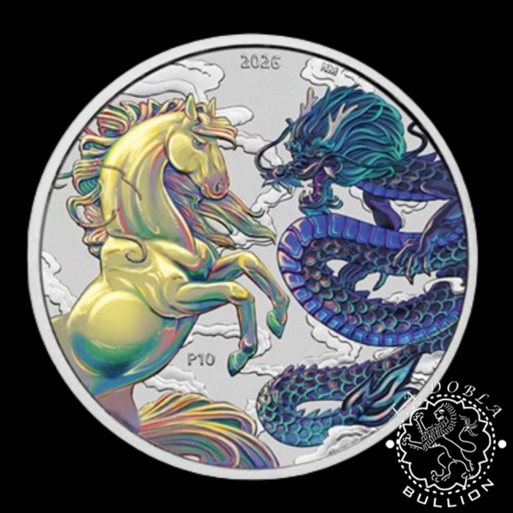 Moneda de Plata Chinese Myths and Legends Dragon and Horse 1 oz Opalite BU - Australia - 2026 - Reverso