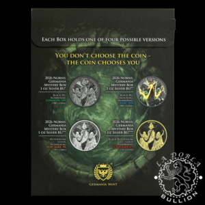 Moneda de Plata Norns Mystery Box - Germania Mint - 2026 - Estuche Atrás