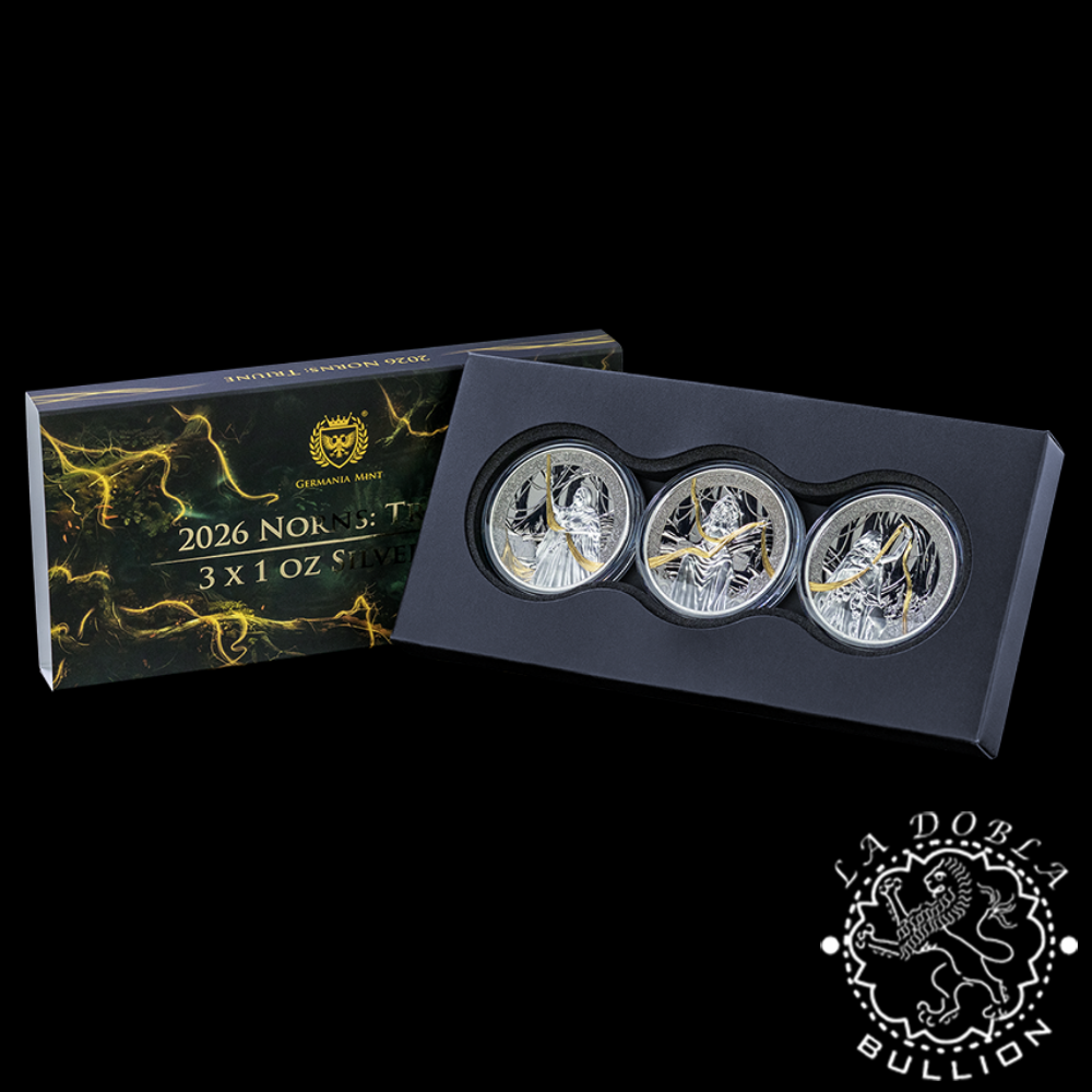 Moneda de Plata Norns Triune 3 x 1 oz BU Multimetal - Germania Mint - 2026 - Estuche Abierto