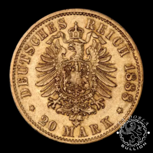 Moneda de Oro 20 Marcos Alemanes Federico III - Prusia - 1888 - Anverso