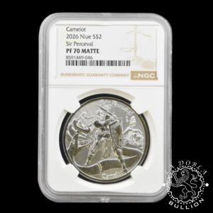 Moneda de Plata Camelot Sir Perceval 1 oz BU - Niue - 2026 - NGC PF 70 Matte - Reverso