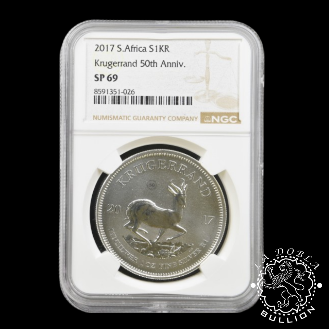 Moneda de Plata Krugerrand 50 Aniversario 1 oz BU - Sudáfrica - 2017 - NGC SP 69 - Reverso