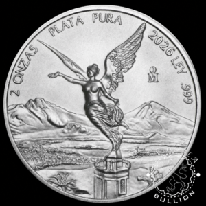Moneda de Plata Libertad 2 oz BU – México – 2026 - Reverso - Recreación IA