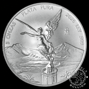 Moneda de Plata Libertad 5 oz BU – México – 2026 - Reverso - Recreación IA