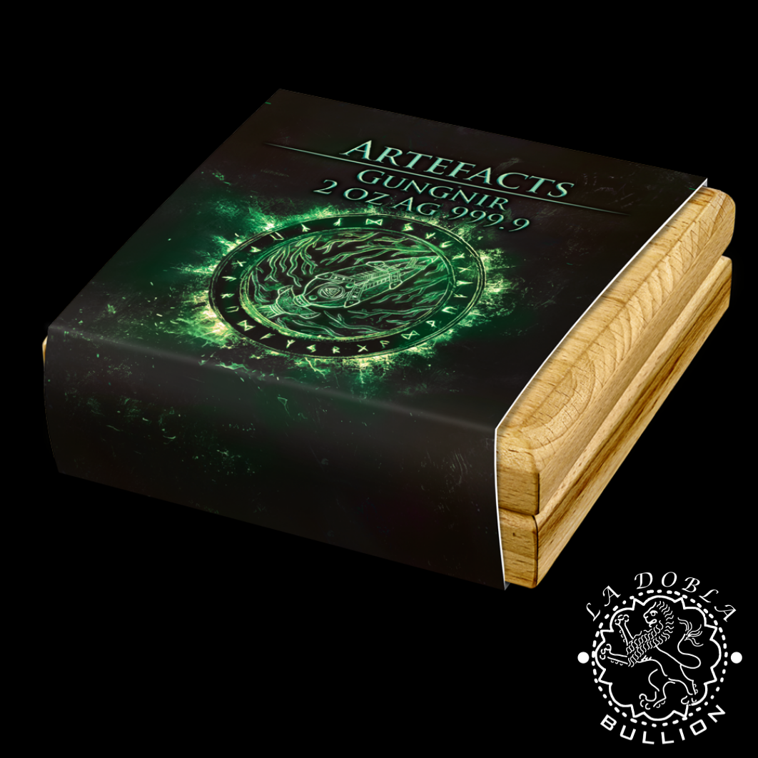 Moneda de Plata Artefacts Gungnir (Lanza de Odín) 2 oz Proof UHR – Germania – 2026 - Caja Fuera