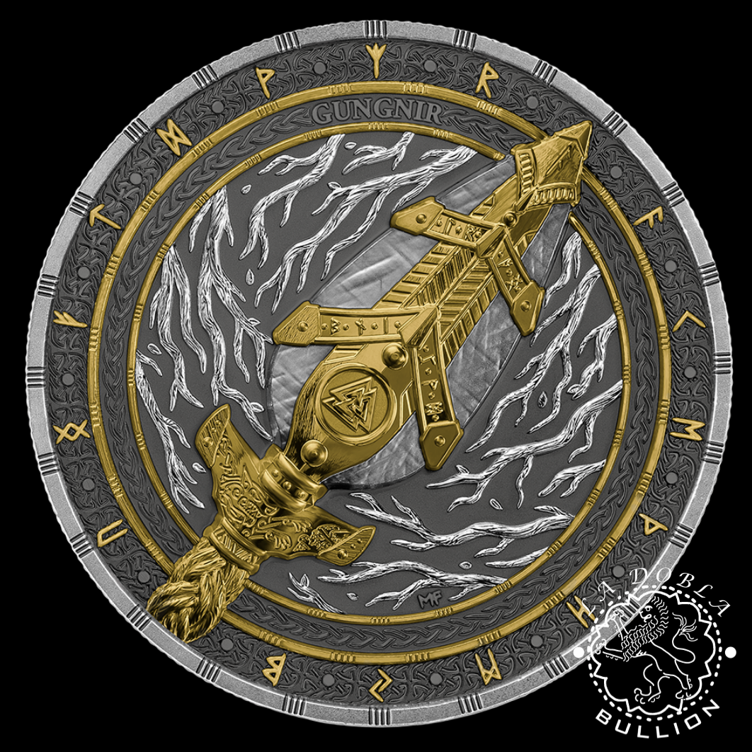 Moneda de Plata Artefacts Gungnir (Lanza de Odín) 2 oz Proof UHR – Germania – 2026 - Reverso