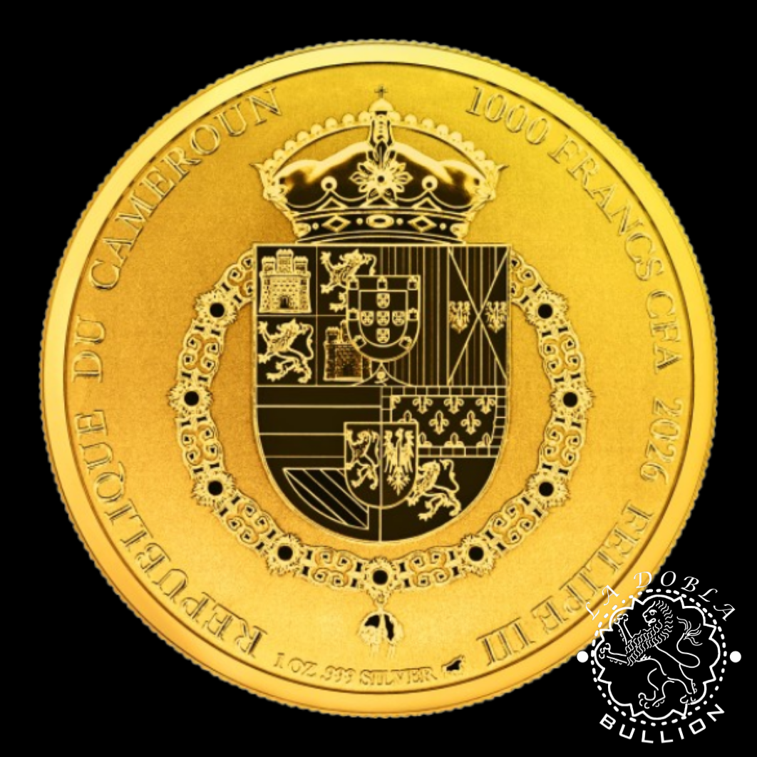 Moneda de Plata Don Quijote de la Mancha 1 oz Full Gilding - Camerún - 2026 - Anverso