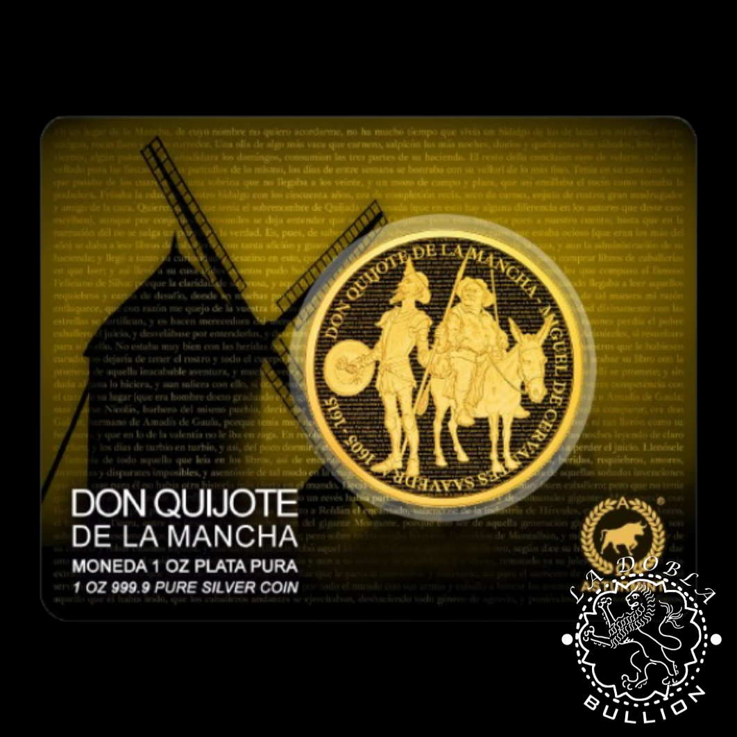 Moneda de Plata Don Quijote de la Mancha 1 oz Full Gilding - Camerún - 2026 - Blister Delante