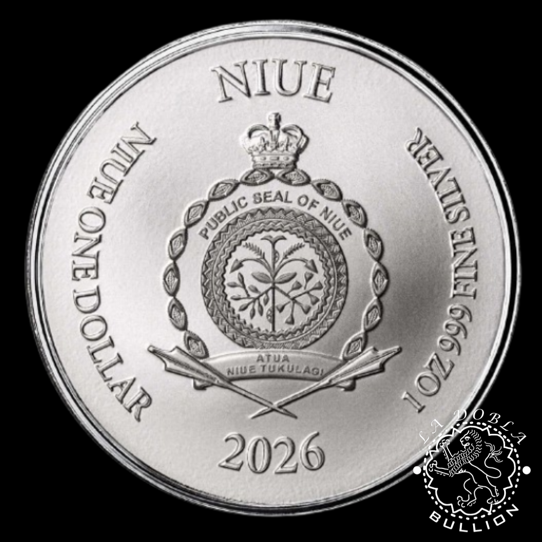 Moneda de Plata Lady Justice 1 oz BU - Niue - 2026 - Anverso