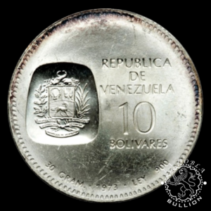 Moneda de Plata de 10 Bolívares Circulada - 1973 - VENEZUELA - Anverso
