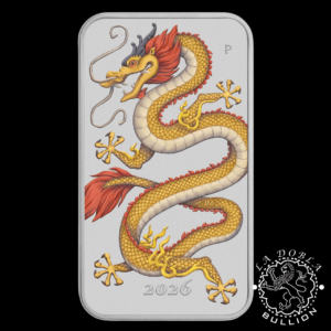 Lingote-Moneda de Plata Dragón Rectangular Coloreado Golden Dragon 1 oz BU - Australia - 2026 - Reverso
