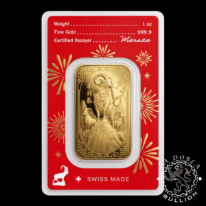 Lingote de Oro Año de la Cabra 1 oz - ARGOR-HERAEUS - Blister Detrás