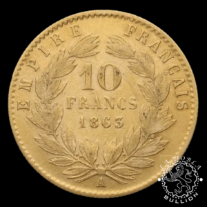 Moneda de Oro 10 Francos Franceses Napoleon III - Francia - 1854 a 1868 - Reverso