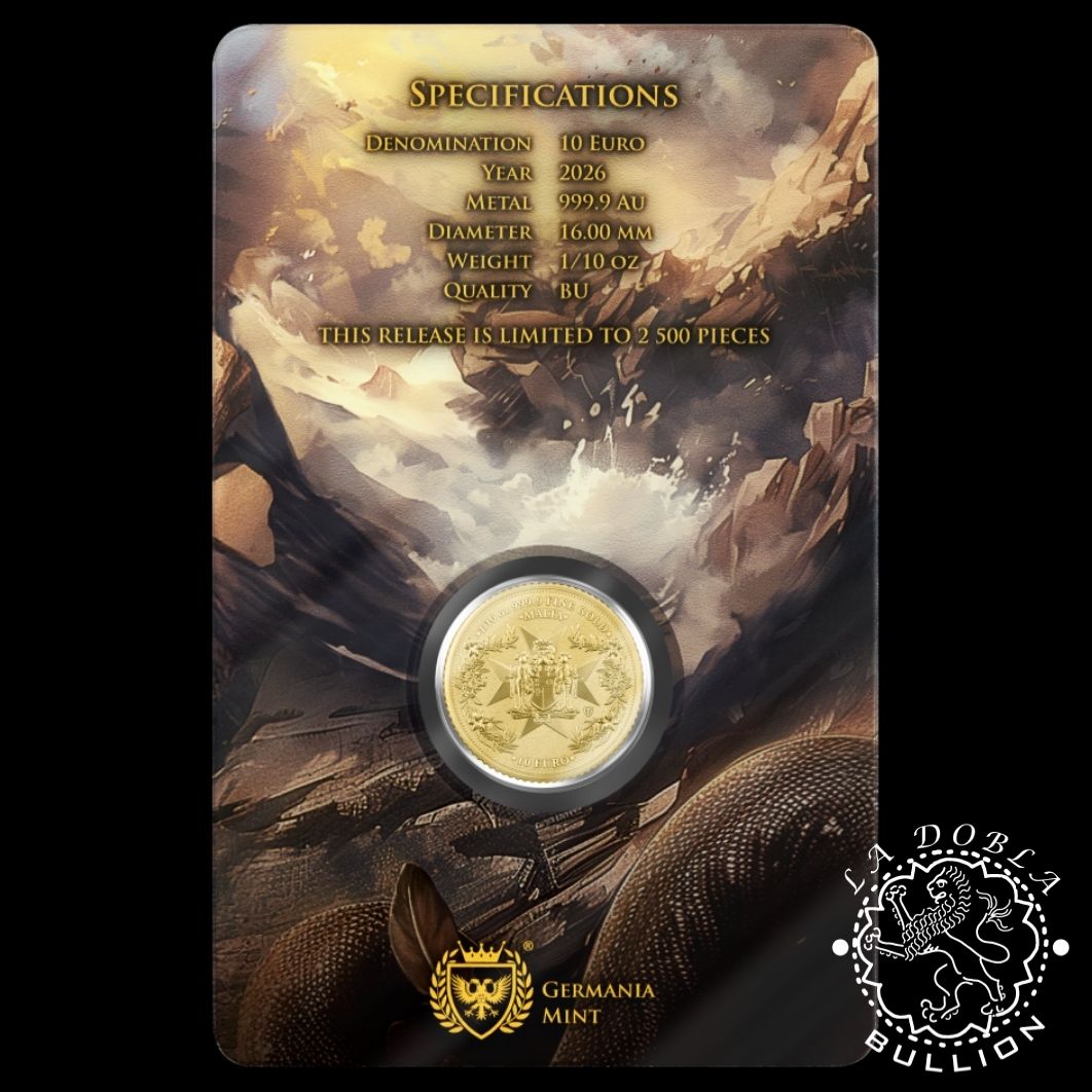 Moneda de Oro Golden Eagle 110 oz BU - Malta - 2026 - Blister Detrás