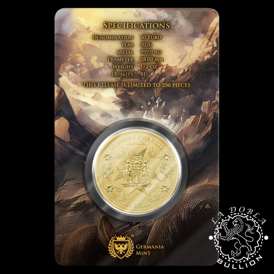 Moneda de Oro Golden Eagle 12 oz BU - Malta - 2026 - Blister Detrás