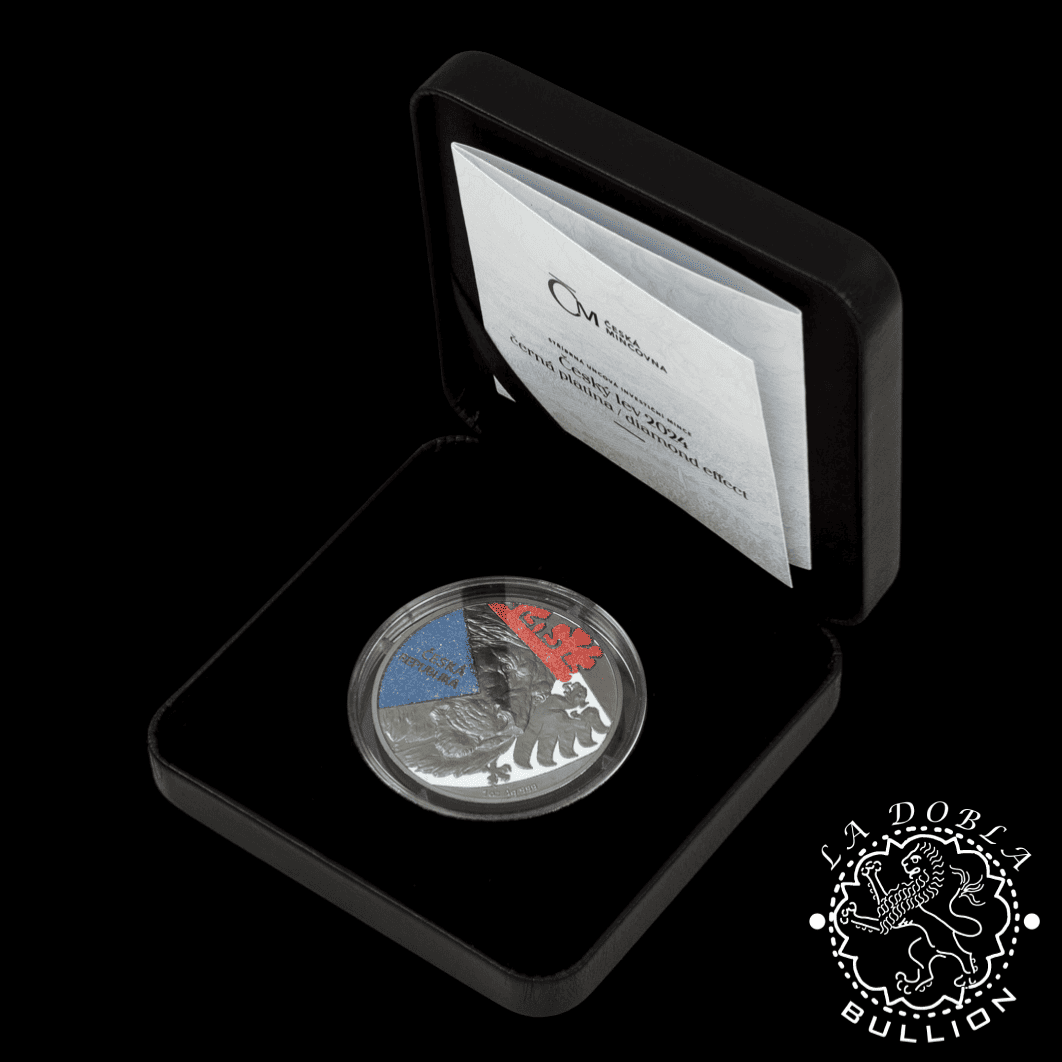 Moneda de Plata León Checo Coloreado 1 oz BU - Niue - 2024 - Estuche Abierto