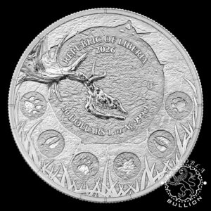 Moneda de Plata Megafauna Ciervo Gigante 1 oz BU - Liberia - 2026 - Anverso