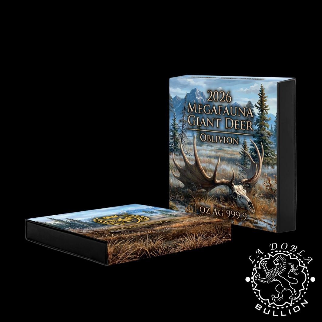 Moneda de Plata Megafauna Oblivion Ciervo Gigante 1 oz BU - Liberia - 2026 - Estuche Cerrado