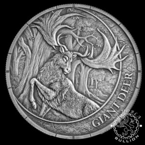 Moneda de Plata Megafauna Oblivion Ciervo Gigante 1 oz BU - Liberia - 2026 - Reverso