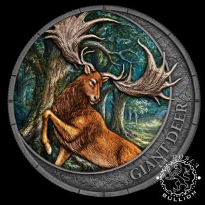 Moneda de Plata Megafauna Oblivion Ciervo Gigante 1 oz BU - Liberia - 2026 - Reverso UV